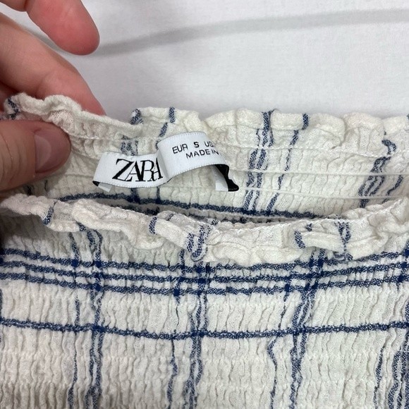 Zara Off The Shoulder Ruched Babydoll Cropped Blouse Women’s Size Small - Picture 4 of 5